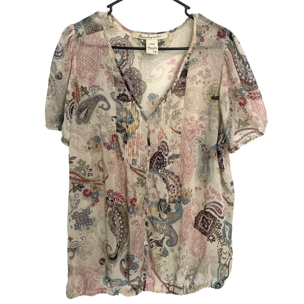 American Rag Cie‎ Womens Paisley Floral Top 1X Boho Resort Beach